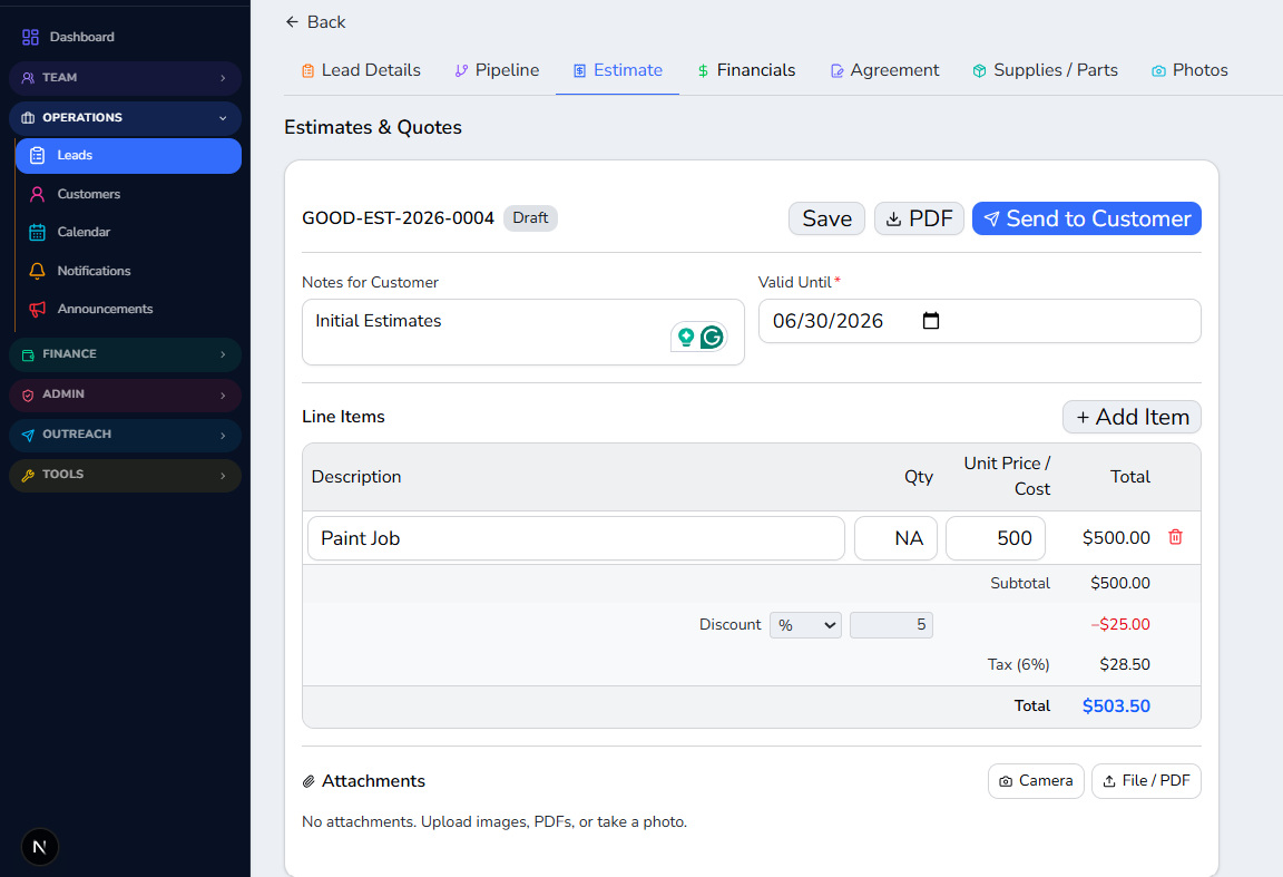 Estimates & Digital Sign-off screenshot